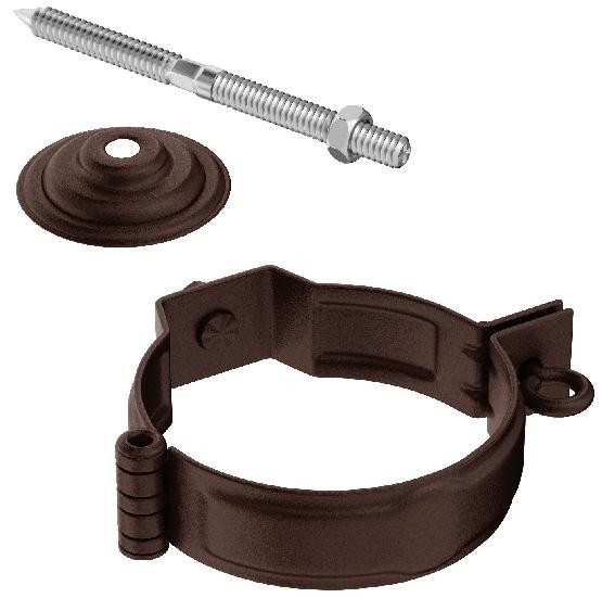 Водосток Aquasistem, Система 150/100 - Декоративный хомут трубы под метиз с комплектом крепления RAL 8017 Коричневый matt купить в Ульяновске